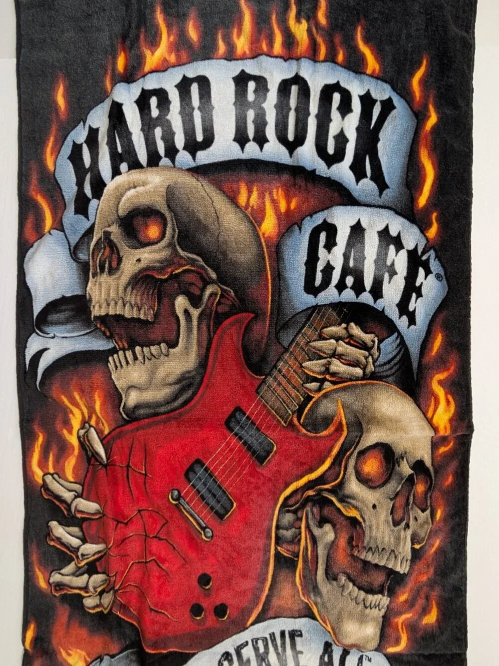 Hard Rock Cafe Graphic Beach/Pool Towel Flaming Skull Skeleton Electric Guitar
